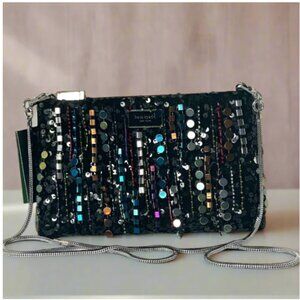 Kate Spade Nova Clutch Crossbody Fringe Embellished  Black Chain Strap **Note